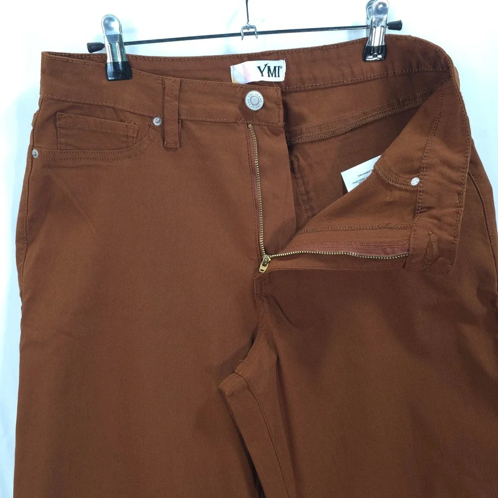 YMI Wide Leg Pants High Rise Stretch Rust Brown Women L Dark Academia Casual